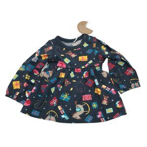 Polarn O. Pyret Baby Dress Christmas Print Long Sleeve Organic Cotton 2-4M